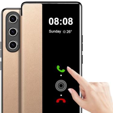 Imagem de Para Samsung Galaxy S25 Capa flip de couro transparente S-View, janela sensível ao toque, para Samsung S25, capa protetora de janela inteligente, capa protetora à prova de choque para Samsung 5G S25,