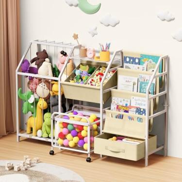 Imagem de VORTULIUK Estante Para Crianças E Armazenamento De Brinquedos, Estante De Livros Montessori De 3 Níveis Com Organizador De Brinquedos E Armazenamento De Bichos De Pelúcia, Estante Para Livros Para C