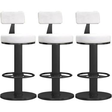 Imagem de Conjunto de 3 cadeiras de bar modernas de veludo giratórias – Banco de bar com altura ajustável para bar em casa, cozinha, ilha, cadeira, branco + preto, tamanho único