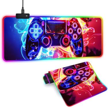 Imagem de Sbarklo Tapete de mouse para jogos XL RGB com 14 modos de luz - Mouse pad Gamer iluminado, 80 x 30 cm antiderrapante estilo gamepad LED grande mousepad para jogadores, acessórios de jogos pretos