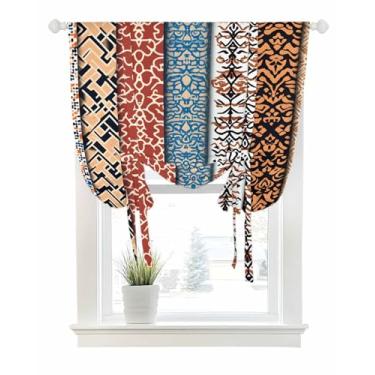 Imagem de Cortinas de amarrar para janelas vintage étnica boêmia arte floral bolso haste persiana ajustável balão cortina saia retrô tribal listra para quarto, cozinha, banheiro, persianas, 86 x 114 cm