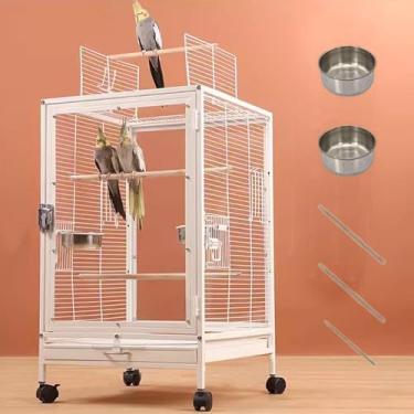 Imagem de Gaiola de papagaio xixi-home, gaiola de metal para pássaros, gaiola ornamental - com parte superior e roda, gaiolas de voo grandes para atividades ao ar livre para periquito, periquito, calopsitas