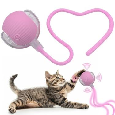 Imagem de Bola de brinquedo interativa para cães e gatos, pequena e automática, rolando, divertida, com luz de LED e cauda de corda para ativação por movimento, presente de filhote de gatinho fofo, suprimentos