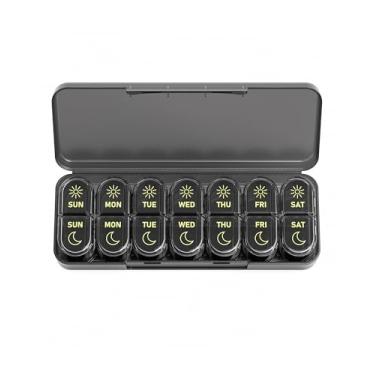 Imagem de Daviky Organizador semanal de pílulas 2 vezes ao dia, sem BPA, estojo de medicamentos para 7 dias da manhã, caixa de comprimidos para viagens para óleos de peixe, vitaminas e suplementos