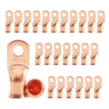 Imagem de JOYPXF 1/0 Awg 1/4 Stud (25 Unidades), Terminal De Anel De Bateria Para Serviço Pesado, Conectores De Calibre 0, Terminais De Fio De Cobre 1/0, Terminais De Anel De Cobre, Extremidades De Cabo De Ba