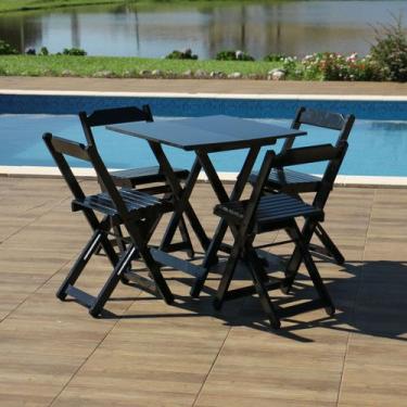 Imagem de Jogo de Mesa 70x70 com 4 Cadeiras Dobráveis de Madeira Preto - Móveis 