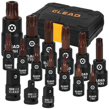 Imagem de Conjunto de soquetes Torx Bit ELEAD de 16 peças T8-T60 com adaptadores