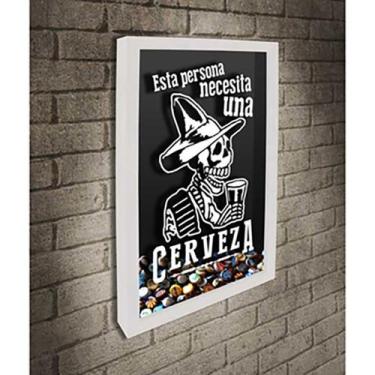 Imagem de Quadro Porta Tampinhas Necesita Cerveza - Quadro Novo, 30x40, Branco