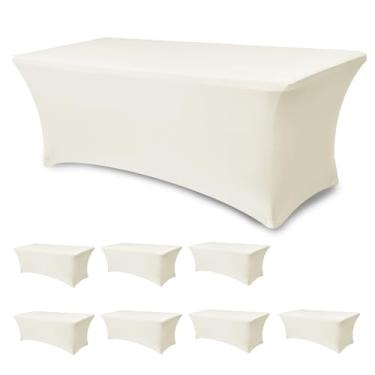 Imagem de Enjoyidea Toalhas de mesa de elastano para mesas retangulares de 1,8 m - pacote com 8 capas de mesa em creme elásticas - toalhas de mesa dobráveis elásticas para festas, expositores de estande de