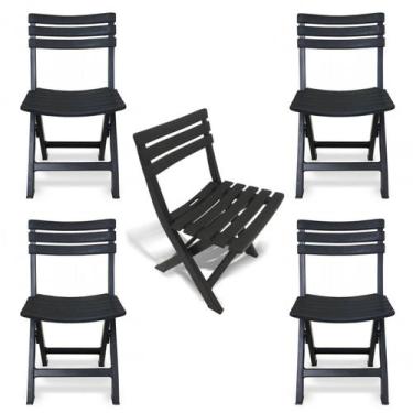 Imagem de Kit 5 Cadeiras de Plástico Dobrável Bistrô Preta Com Encosto - Plastic