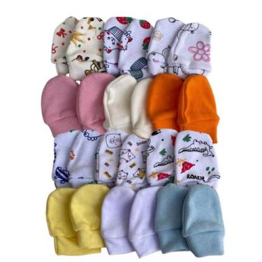 Imagem de Kit 6 Luvas Bebê Recem Nascido 100% Algodão Menino Menina RN 3 Estampa