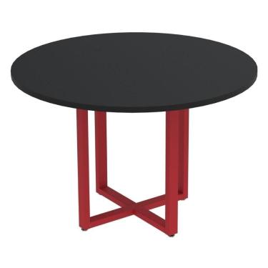 Imagem de Mesa De Reunião Redonda P25 Pandin 110 Cm (largura) Tampo Mdp Preto Pé Aço Tubular Vermelho