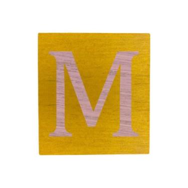 Imagem de Cubo Amarelo Letra Rosa Bebê Festa Chá de Bebê Decoração 8x8x8 Cm Mdf 