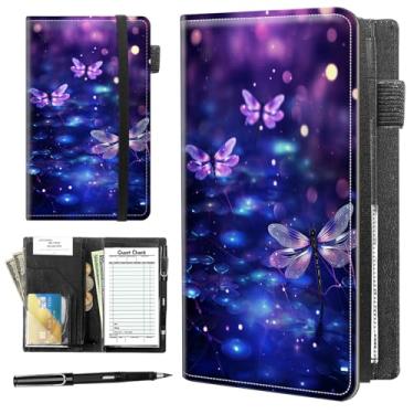 Imagem de Livros de servidor para garçonete, livro de servidor de couro com bolso com zíper, avental de garçonete, livros de verificação de convidados para servidores, apresentadores de cheques para