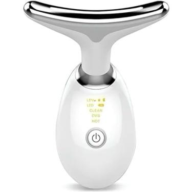 Imagem de Massageador Facial que Reduz o Queixo Duplo e Papada, Redifinindo o Contorno Facial, Estimula a Produção de Colágeno, Eliminando Rugas e Marcas de Expressões, Promove LIimpeza Profunda Ajudando no Combate à Acne, Produto Alimentado por 2 pilhas AAA não inclusas, Cor: Branco.