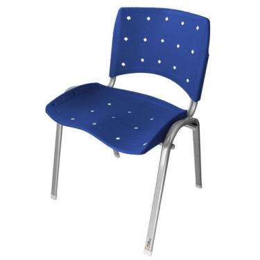 Imagem de Cadeira Empilhável Plástica Azul Anatômica Base Prata 10 Unidades - UL