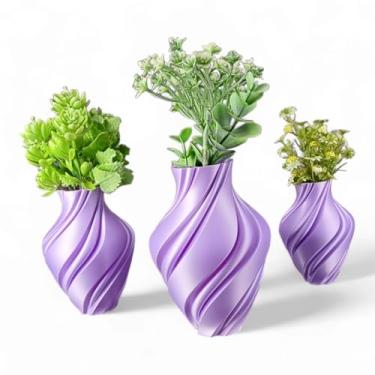Imagem de Conjunto de 3 Vasos Decorativos Minimalistas, Design Espiral, Branco, para Flores e Plantas (Lilas)