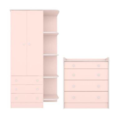 Imagem de Cômoda e Roupeiro com 2 Portas Montreal Rosa Acetinado - CasaH