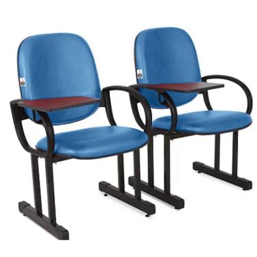 Imagem de 02 Cadeiras Escolar para Auditório e Escolas com Prancheta Linha Dallas Auditório Azul