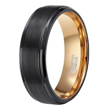 Imagem de Shuremaster aliança de casamento de carboneto de tungstênio de 6 mm 8 mm para homens e mulheres borda de degrau preta/prata gravada I Love You ajuste confortável 4-15