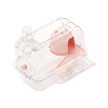 Imagem de WeiLaiKeQi Hamster Cage com a alça de transporte transparente respirável Ventilation Hitter Habitat House para porquinhos -da -índia Gerbils Bunny Rats, Rosa Transparente