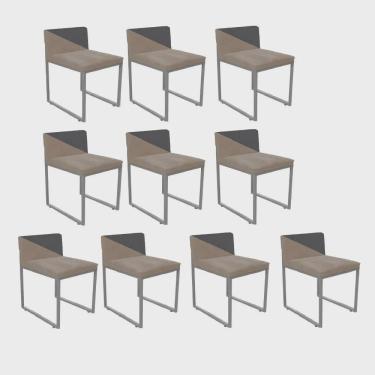 Imagem de Kit 10 Cadeira Office Lee Duo Sala de Jantar Industrial Ferro Prata Corino Bege e Cinza - Ahz Móveis