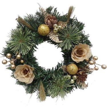 Imagem de Guirlanda Decorada com Flores Douradas Pinhas Frutinhas Bolas e Galhos 30cm - Festive