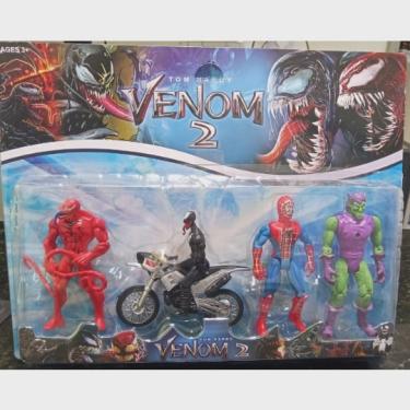 Imagem de Brinquedo Infantil Kit 4 Bonecos Homem Aranha e Inimigos Venom com moto.