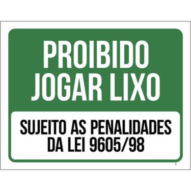 Imagem de Kit 5 Placas Proibido Jogar Lixo Sujeito Penalidades Da Lei