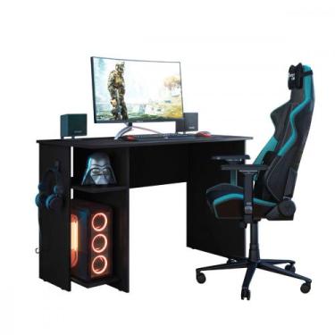 Imagem de Escrivaninha para Escritório ou Gamer Preto Fosco Qmovi, Preto Fosco