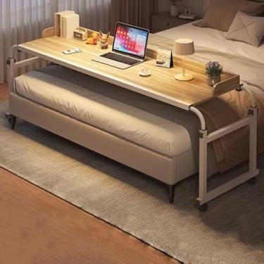 Imagem de Mesa de cama com altura ajustável, bandeja de alimentos, mesa médica, mesa de computador com rodas, mesa multifuncional móvel
