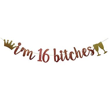 Imagem de I'm 16 Bitches Banner Rose Gold Glitter Paper Decorações de festa engraçadas para artigos de festa de aniversário de 16 anos, Hello 16, Sweet 16, Happy 16th Birthday, Letters Rose Gold Betteryanzi