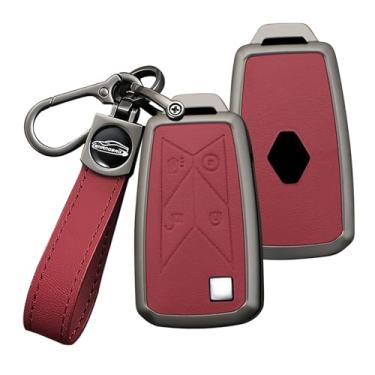 Imagem de HIBEYO Capa de chaveiro inteligente compatível com caminhonete Renault Camionete Gama Seris T C K Ignição Euro Couro e Liga Acessórios para Chave com Chaveiro-A Chaveiro Vermelho