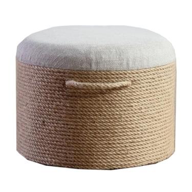 Imagem de 5JJJLOOOPP Espreguiçadeira redonda tecida à mão, tecidos naturais, suporte de assento decorado para casa, agrupamento de apoio para os pés para sala de estar, quarto (cor: /marrom, tamanho: C) (/bege