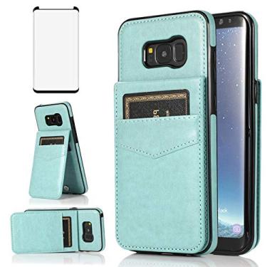 Imagem de Capa de telefone para Samsung Galaxy S8 Plus com protetor de tela de vidro temperado e suporte para cartão de crédito carteira capa de couro Glaxay S8plus S 8 8 plus 8S Edge S8+ SM-G955U capas
