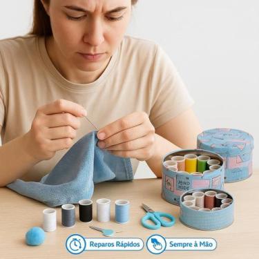 Imagem de Kit Costura Completo Linha e Agulha Estojo de Lata Decorativo Para Lev