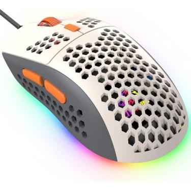 Imagem de ZIYOU LANG Mouse para jogos RGB leve, mouse ultraleve favo de mel de 65 g com sensor de alta precisão 6400 DPI, mouse para jogos USB programável de 6 botões, registro preciso para usuários de PC, Xbox PS4