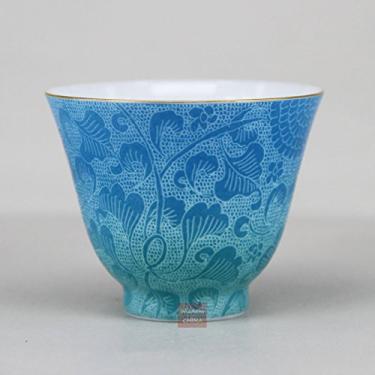 Imagem de Xícara de chá de porcelana rosa família chinesa Jingdezhen Pa Hua 45cc gradiente de cor B