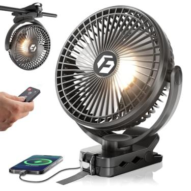 Imagem de RIZCOL Ventilador portátil de 20,32 cm, ventilador de acampamento operado por bateria de 24000 mAh com luzes e controle remoto