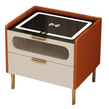 Imagem de YPDJVLTI criado-mudo inteligente com 2 gavetas, estação de carregamento sem fio com luzes ajustáveis, mesa lateral para quarto, armário de cabeceira minimalista