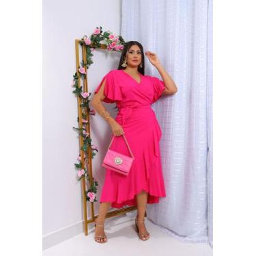 Imagem de Vestido envelope longo de viscolinho liso manga curto - LAJMA STORE, P