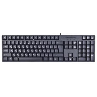 Imagem de MCSaite Teclado de computador russo/inglês com fio, teclado de tamanho completo, 104 teclas, USB Plug-and-Play, suportes dobráveis, compatível com PC, laptop