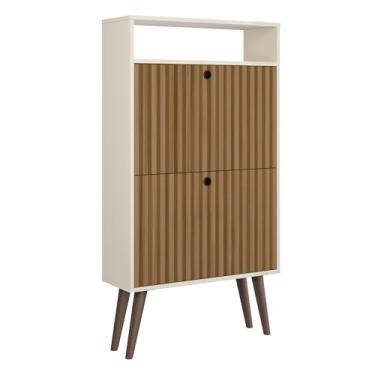 Imagem de Sapateira 2 Portas Basculante com Pés Estilo Retrô Organizador Sapatos (OFF WHITE/RIPADO)