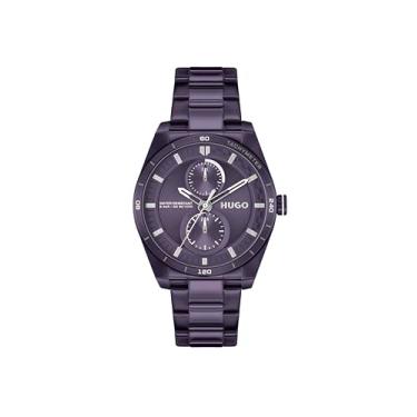 Imagem de HUGO Relógio multifuncional feminino de quartzo 3H, aço inoxidável, resistente à água até 5 ATM/50 metros, relógio elegante e esportivo, presente para ela, 38 mm, Roxa