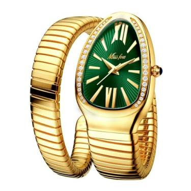 Imagem de DAXIAOYU Relógio clássico em forma de cobra, pulseira escalável, dourado, prata, relógios femininos, diamantes brilhantes, quartzo, relógio de pulso feminino, ouro-verde