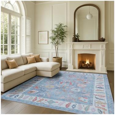 Imagem de Fame Rugs Tapete Oushak moderno azul 25 x 30 cm, vintage turco colorido oriental lavável antigo inspirado em tapetes grandes, sala de estar de luxo para quarto (172 kg, 2,8 m x 33 cm)