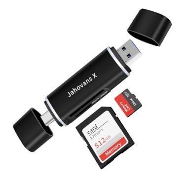 Imagem de Leitor de cartão SD, conector duplo Jahovans X USB C USB 3.0 adaptador de leitor de cartão de memória – Suporta SD/Micro SD compatível com MacBook Pro, iPad Pro, Galaxy S21 etc.