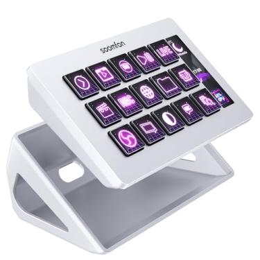 Imagem de Stream Controller Studio – Deck de controle SOONMFON Studio com 15 teclas macro e botões LCD personalizáveis para acionar ações no OBS Twitch YouTube, compatível com PC e Mac, suporte removível branco