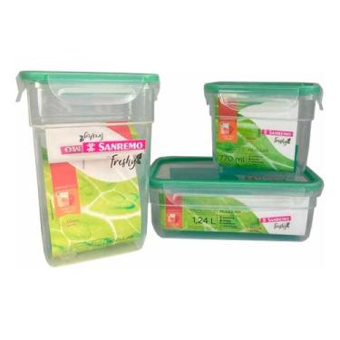 Imagem de Kit 3 Pote Hermético 1,4lt 1,24l 770ml Travas Freshy Sanremo