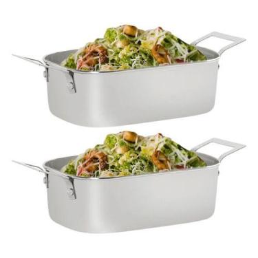 Imagem de 2 Mini Travessas Com Alças 17cm Aço Inox Gourmet Mix